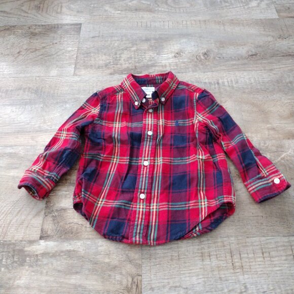 Ralph Lauren boy's‎ Red & Navy flannel plaid button down collar shirt 18M - Picture 1 of 8
